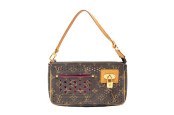 Louis Vuitton Monogram Shoulder Bag with Pink Floral Detail & Gold Lock